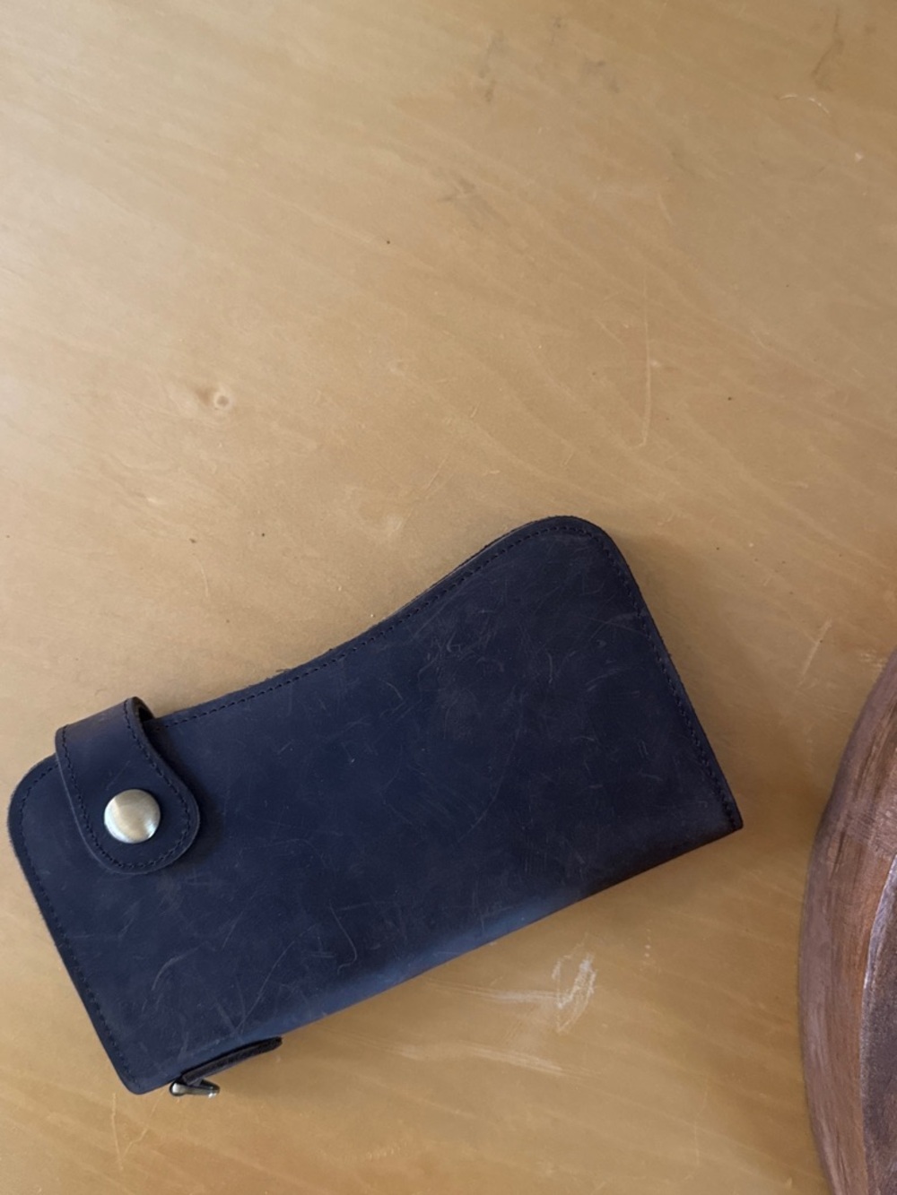 Handcrafted long leather button clasp wallet unique shape leather card holder